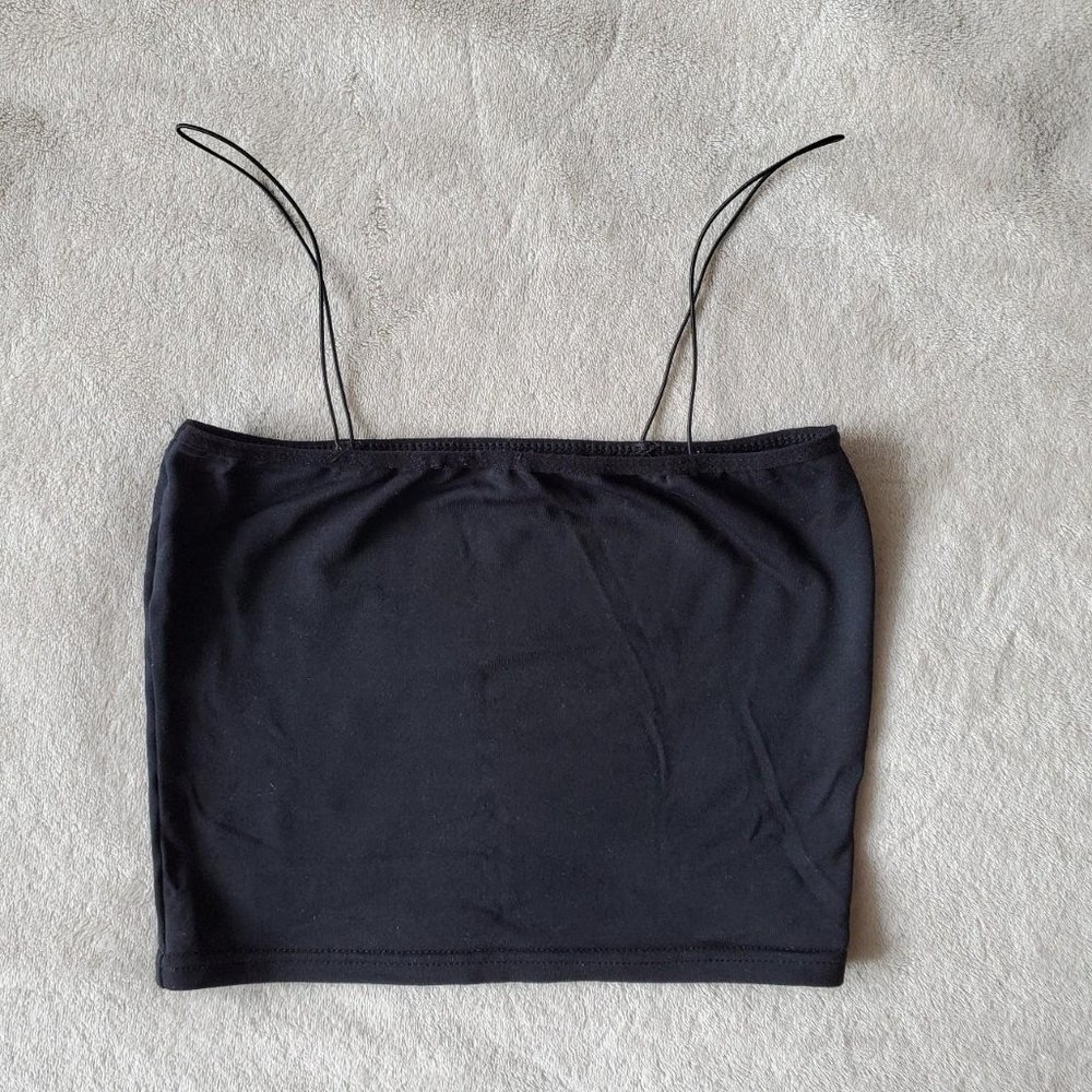 micro spaghetti straps straight neckline cropped bandeau cami tube tank top